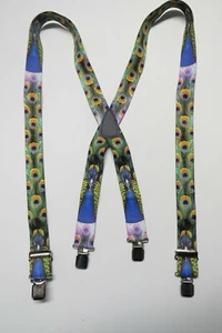 Tirantes estilo Y para hombre: patrón de pavo real WildLife, lazo para cinturón a presión, hechos en EE. UU. - Imagen 1 de 11