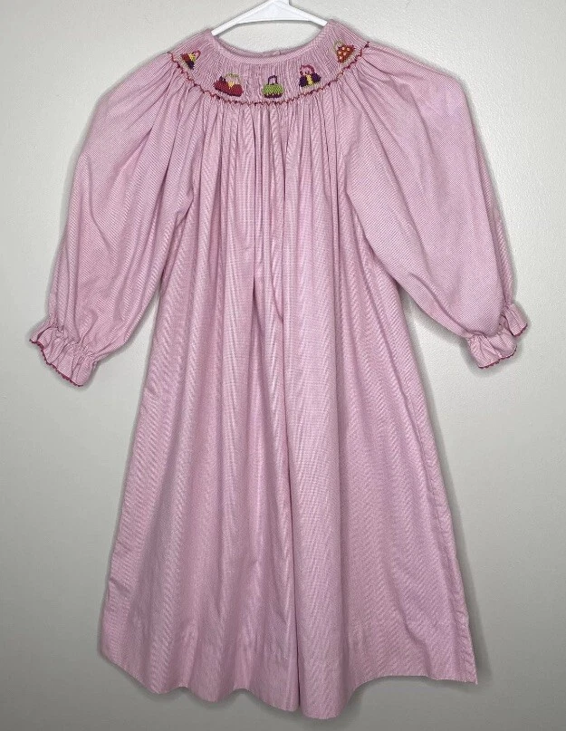 Amanda Remembered Pink Gingham Long Sleeve Bishop Dress Purses Smock Size 6X - Image 1 of 4