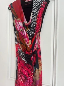 DESIGUAL Womens Graphic Sleeveless Sheath Dress UK 12 Large Black Red - Picture 1 of 4