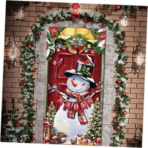 Christmas Snowman Door Cover Decorations Christmas Front Door Banner Backdrop - Picture 1 of 7