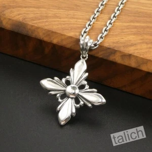 Shiny Solid 925 Sterling Silver Ornate Star Cross Pendant Classic Unique Gift - Picture 1 of 7