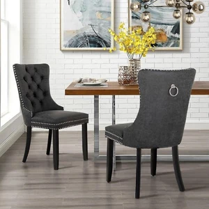 Velvet Dining Chairs Set of 2 Modern Upholstered High-end Tufted Side Chair - Picture 1 of 7