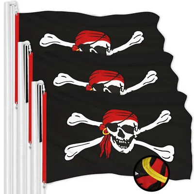 G128 3 Pack Pirate Jolly Roger Red Head Scarf Flag 2.5x4 Ft Emb 300D Poly Foto 1 de 4