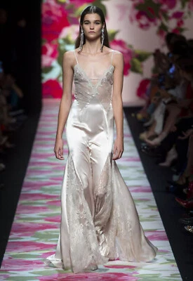 BLUMARINE Beige Silk Low Cut Lace Panel Slip Dress Gown 40 4 - Image 1 of 4