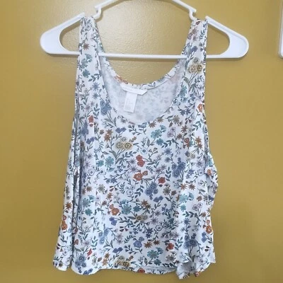 Camiseta sin mangas H&M básica floral mezcla algodón L Boho femenina Foto 1 de 4