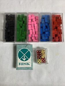 VTG Risk 1959 1963 Continental Game Pieces cards dice red blue pink black green