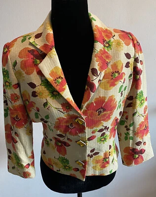Chaqueta Talla 6 Seda Estampado Floral Grande Joya Botones Forrada Tejido de Cesta por Walter Foto 1 de 4