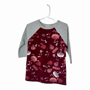 LuLaRoe Kids Girls Size 4 Sloan 3/4 Sleeve T-Shirt Red And Gray Candy Dish Print - Picture 1 of 6