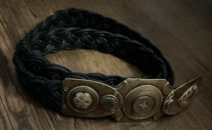 Marjorie Baer SF Cinturón de Cuero Trenzado Grande Mixto Metal Hebilla Boho - Imagen 1 de 5