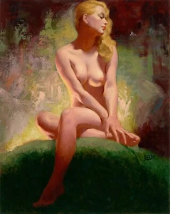 EARL MORAN Pin-up Art Poster or Rolled Canvas Print "Untitled" Blonde Nude Girl - Picture 1 of 1