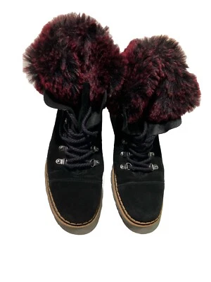 Sam Edelman Bowen Suede Leather Faux Fur Combat Hiker Boots, Black, Size 7.5 - Image 1 of 4