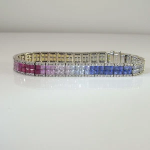 Rainbow Sapphire Diamond Bracelet 14K Gold Natural Sapphire Tennis Bracelet - Bild 1 von 5