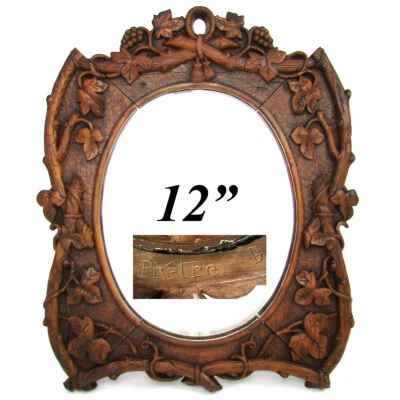 Antique Black Forest Style 12” Vanity or Boudoir Mirror, Ornate Foliage, Signed - Image 1 of 4