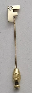 14K Solid Gold Diamond F Lapel Pin / Stick Pin / Hat Pin - Picture 1 of 15
