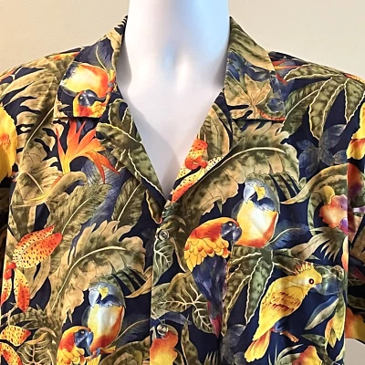 Vtg Hawaiian Shirt Parrots Bird of Paradise Jungle Bright Hunter Proweight XL - Image 1 of 4