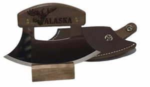 Cuchillo de mango CABEZA DE ALCE hecho a mano funda de cuero oscuro UlU fábrica madera de nogal - Imagen 1 de 7