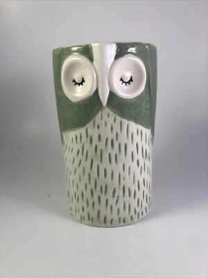 Pier 1 Imports Green And White Sleeping Owl Vase Utensil Holder - Image 1 of 3