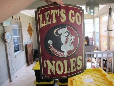 FLORIDA STATE UNIVERSITY FSU SEMINOLES  L ET'S GO NOLES SPORTS SIGN WOOD - Image 1 of 3