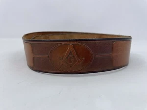 Vintage Men's Freemason Stamped Leather Brown Belt 39x1.5 in. Masonic Shriner - Picture 1 of 8