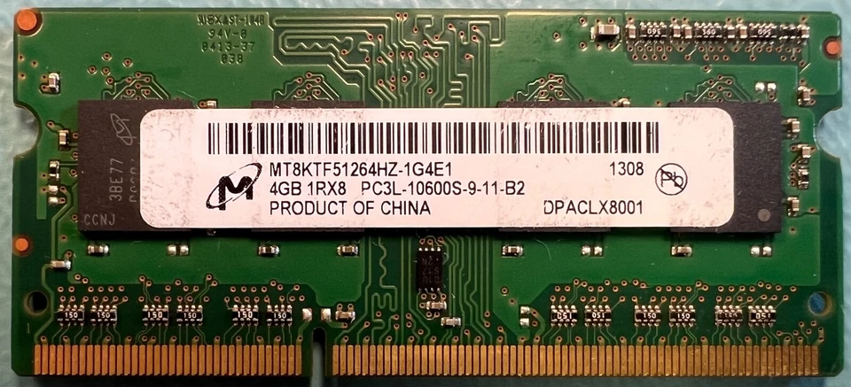Micron MT8KTF51264HZ-1G4 4GB PC3-10600 DDR3-1333Mhz SODIMM Laptop Memory RAM - Image 1 of 1