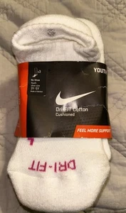 Youth Nike dry fit cotton cushion no-show socks all white 3Y-5Y - Picture 1 of 3