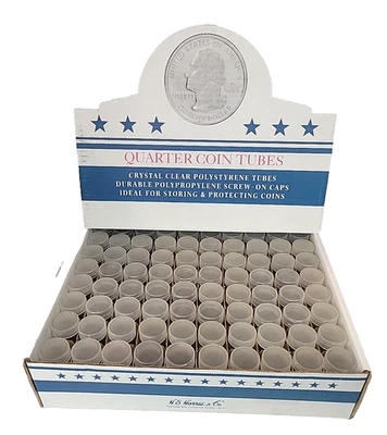 CAJA DE 100 H.E. TUBOS DE MONEDAS REDONDOS HARRIS PARA CUARTO CON CAJA DE EXHIBICIÓN DE ENCIMERA Foto 1 de 4