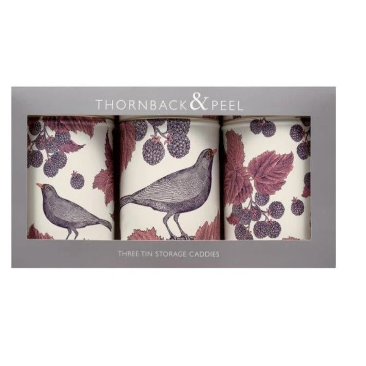 Thornback & Peel Blackbird & Bramble Set of 3 Round Tins Caddies Boxed BN - Image 1 of 1