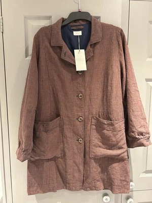 Poetry Linen Chore Jacket Size 16 BNWT Brown Navy Mix Lagenlook - Image 1 of 4
