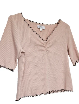 &Other Stories Overlock-detail ribbed lyocell jersey top, 40, UK 14, powder pink - Image 1 of 4