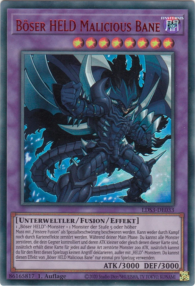 YU-GI-OH, BÖSER HELD MALICIOUS BANE, Rot-UR, LDS3-DE033, 1. Auflage, TOP - Bild 1 von 1