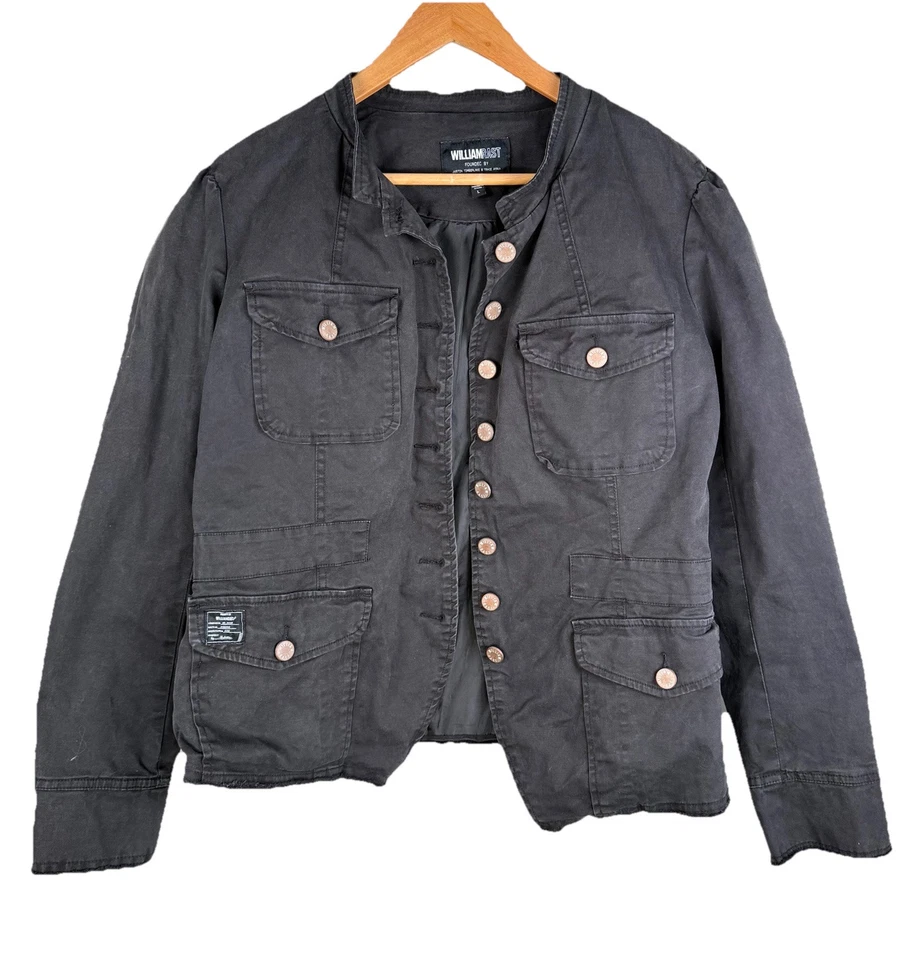 William Rast Black Denim Cotton Blazer Military Jacket Large Bragg Junior - Image 1 of 4