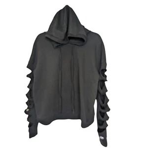 Alo Yoga Slay Slashed Sleeve Cropped Goth Black Hoodie Womens Size 2XL - Picture 1 of 3