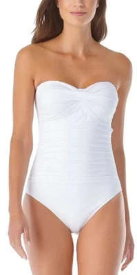 Anne Cole Twist Frontal Sin Tirantes Una Pieza Para Mujer Blanco Talla 10 Foto 1 de 4