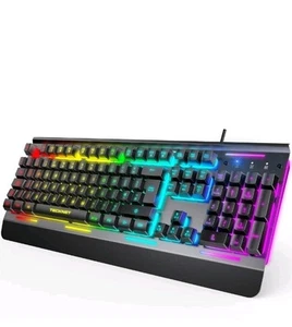 TECKNET RGB Gaming Keyboard UK Layout, USB Wired Computer Keyboard - Picture 1 of 4