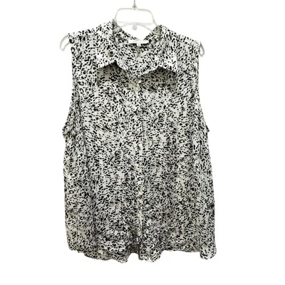 玫瑰 + OLIVE 无袖纽扣前衬衫上衣黑色白色动物印花 2X — 第 1/4 张图片