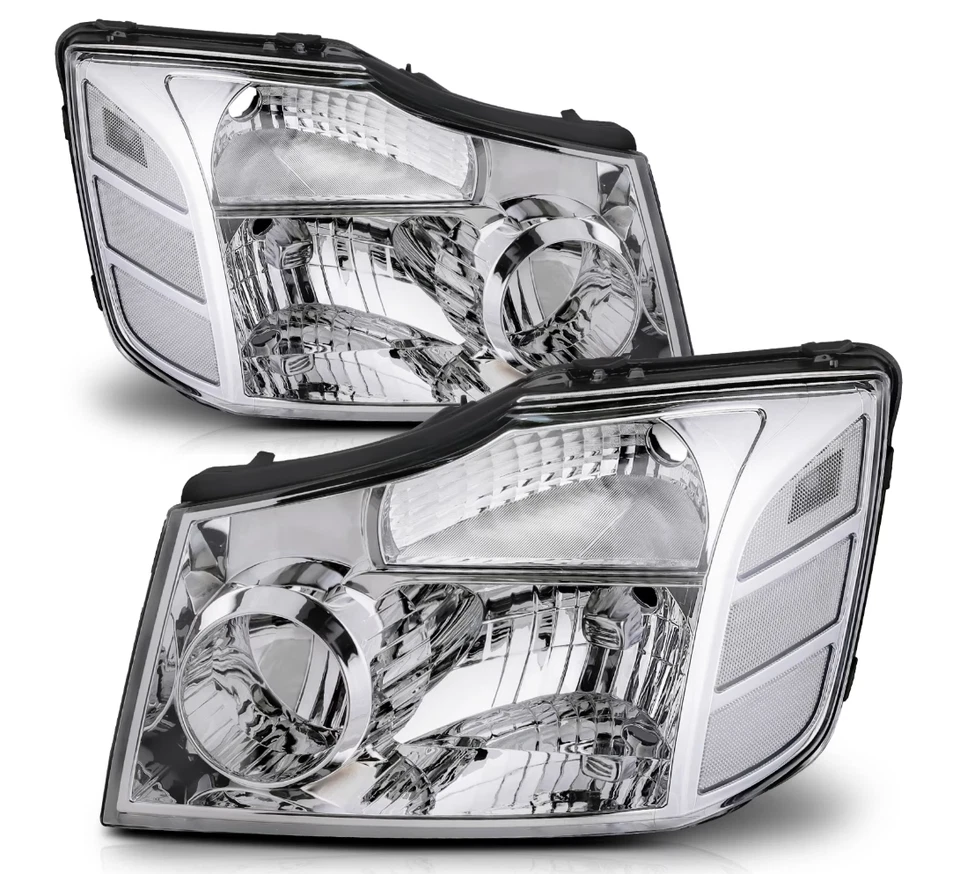 Juego de montaje de faros lentes cromados transparentes 04-15 Nissan Titan 04-07 par Armada Foto 1 de 4