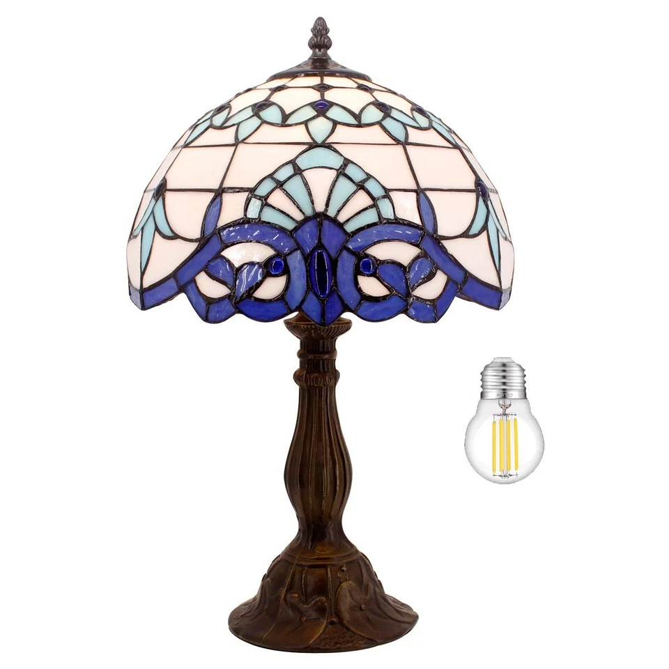 Tiffany Style Table Lamp S003b Series 18 Inch Tall White-blue Baroque Shade E26