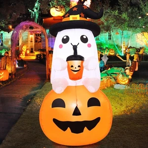 Calabaza fantasma inflable de Halloween de 5 pies decoraciones al aire libre patio inflable Ghos... - Imagen 1 de 6