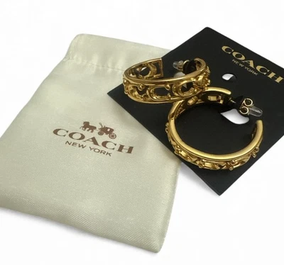 Nuevos pendientes Coach Signature Logo aro dorado cristal gancho en C con bolsa Foto 1 de 4