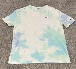 Champion Tie Dye T-Shirt Men's L White Green Blue Embroidered Script Large - Picture 1 of 6