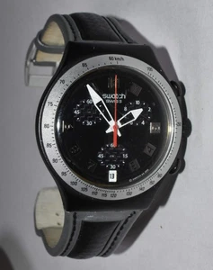VTG Swatch IRONY CHRONOGAPH Watch 2003 - YCB4003 - BACK IN BLACK  New Battery  - Picture 1 of 7