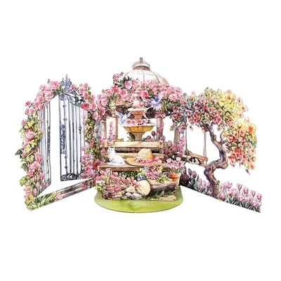 Cartão pop-up rosa jardim gato chá da tarde 3D presente de aniversário de Natal - Imagem 1 de 4