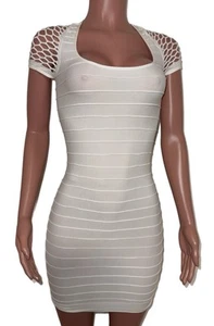 Y2K Vintage Bandage Style weiß Bodycon Micro Minikleid Einheitsgröße Ausgehen Party - Bild 1 von 3