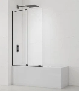 Badewannenabtrennung Badewannenaufsatz Schiebetür 150x117,5 cm schwarz matt - Bild 1 von 4
