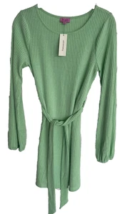 NWT Francesca's mi ami Light Green Tie Waist Long Sleeve Sweater Dress M - Picture 1 of 6