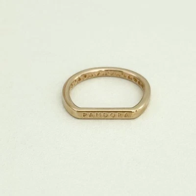 Pandora Oro Rosa Chapado Logo Barra Corazones Apilable Banda Anillo Talla 6 Foto 1 de 4