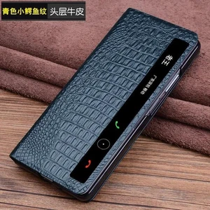 Flip cover vista finestra motivo coccodrillo vera pelle per Huawei Mate XT - Foto 1 di 30