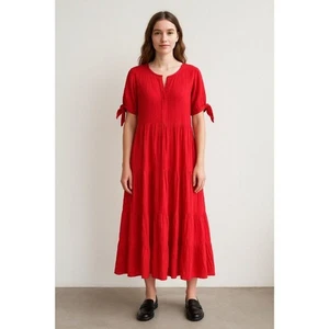 Madewell Midikleid mit Bindeärmeln Stufen Schweizer Punkte Rot Damen Größe Medium - Bild 1 von 5
