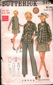 5474 Vintage Butterick SEWING Pattern Misses Jacket Top Scarf Skirt Pants OOP 14 - Picture 1 of 2