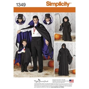 SIMPLICITY SEWING PATTERN 1349 BOYS S-L MENS S-XL COSTUME CAPES, DRACULA VAMPIRE - Picture 1 of 7